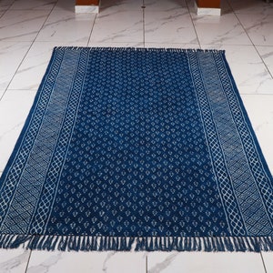 Tappeto Kilim a tessitura piatta in cotone intrecciato a mano blu indaco, tappeto blu Boho dimensioni 5x8,6x9,8x10,9x12