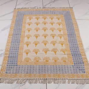 Indian Dhurrie | Hand Block printed Floor Rug, Handmade Rug, Indian Dhurrie rug, Cotton Rug, Area Rug, Aztec Rug