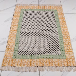 Hand Block printed Floor Rug, Handmade Rug, Indian Dhurrie rug, Cotton Rug, Area Rug, Aztec Rug