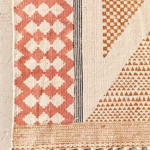 Hand Block printed Floor Rug, Handmade Rug, Indian Dhurrie rug, Cotton Rug, Area Rug, Aztec Rug, Indian Dhurrie |