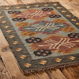 Handwoven Wool Jute Kilim Rug, Wool Jute Rug, Kilim Jute Rug, Flatweave Rug, Bohemian Rug, Indian Dhurrie Rug, Navajo Kilim Rug, Custom Rug