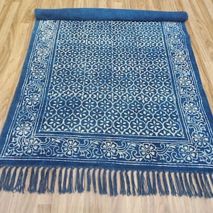 Indigo Block Printed, Handmade, Cotton Rug / Handmade Rugs / Block Print Dhurrie / Indigo Carpet / Cotton Rug / Area Rug / Floor Mat