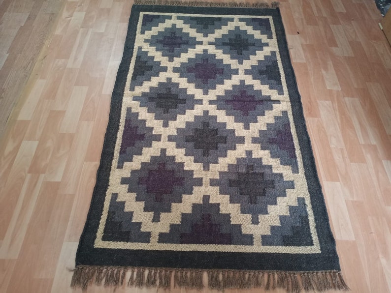 Handmade newest Wool Jute Rug, Navajo Kilim Rug, Aztec Rug, Accent Rug, Outdoor Rug/Indoor Rug, Living/Dinning Room