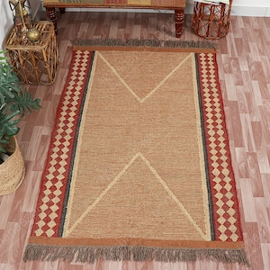 Traditional Indian WOOL JUTE RUGS, 4x6, 5x8, 6x9, 8x10, 9x12 Ft Kilim Rugs, Handwoven Wool Jute Rugs, Handmade Kilim Dhurrie Rug