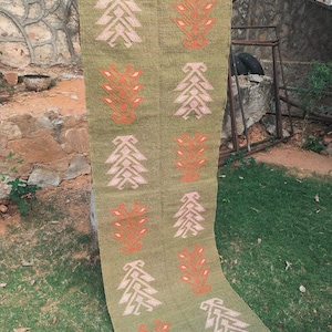 Handwoven Wool Jute Runner Rug: Tribal Kilim Design