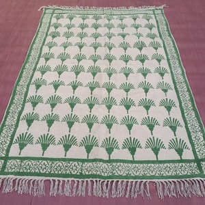 Indian Hand Block Print Area Rug Boho Living Room Rug Kitchen Cotton Dhurrie Outdoor Handmade Flatweave kilim Rug