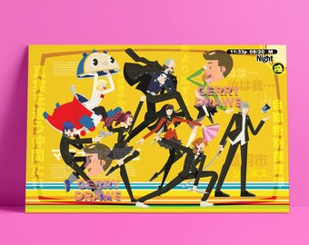 Persona 4 Investigation Team Art Digital Print Poster, Colorful Persona 4 Yu Narukami Anime & Manga Fan Art, Art Print 11x17