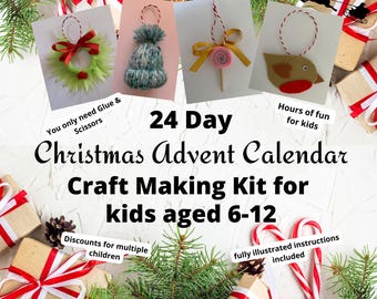 24-Day Christmas Craft Advent Calendar for Kids – DIY Ornament Craft Kit Countdown Ages 6-12