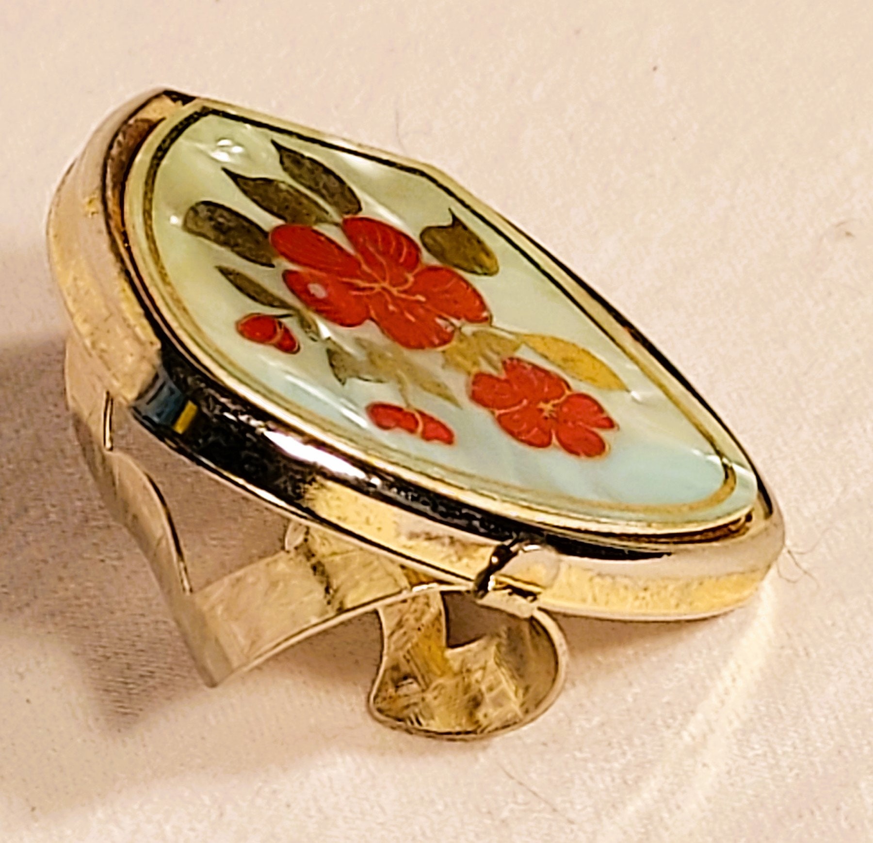 Vintage Made in Italy Lipstick Case Holder Mirror Red & Gold Button Closure