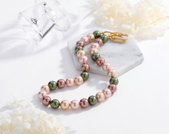 Gold Shell Pearl Necklace with Gem-Encrusted Carabiner Lock