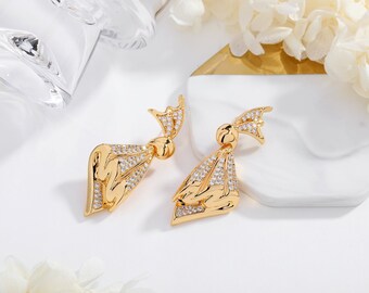 Pavé Butterfly Earrings, Gold Butterfly Dangle Earrings, Butterfly Diamond Statement Earrings