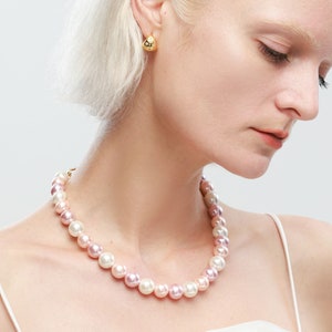 Pink Shell Pearl Necklace with Gem-Encrusted Carabiner Lock image 4