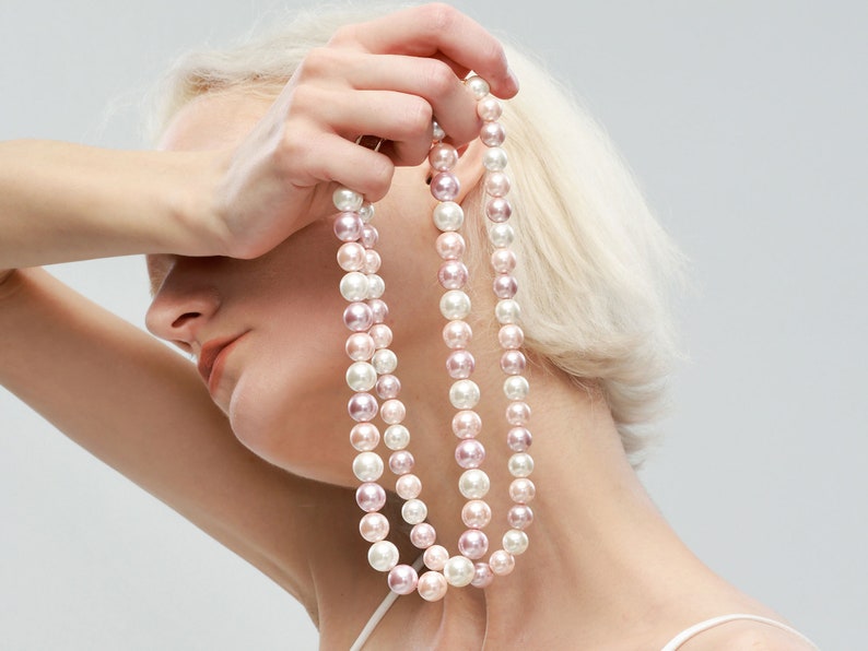 Pink Shell Pearl Necklace with Gem-Encrusted Carabiner Lock image 7