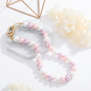 Pink Shell Pearl Necklace with Gem-Encrusted Carabiner Lock image 6