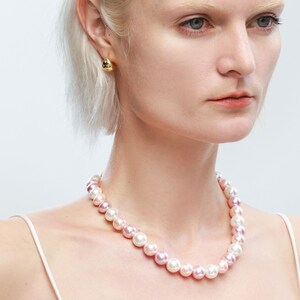 Pink Shell Pearl Necklace with Gem-Encrusted Carabiner Lock image 5