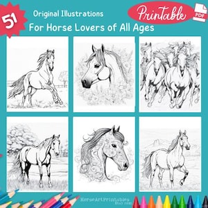 Coloring Pages PRINTABLE pdf | Magical World of Horses | for Adults Teens Girls & Horse Lovers of All Ages | Adult Coloring Book
