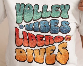 Volley Vibes Libero Dives Volleyball Shirt, Distressed Retro Design - Unisex Jersey Short Sleeve Tee