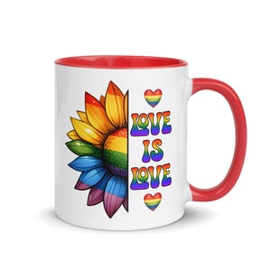 Love is Love Rainbow Mug with Color Inside, Cute mug, Rainbow mug