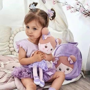Personalize Doll For Baby Girl, Custom Rag Doll, Personalized Dolls, Baby Shower Gift, Back To School First Baby Doll, Purple Rag Doll