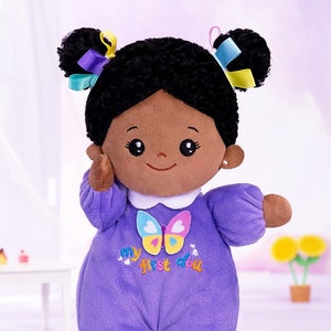 Personalized Plush Doll, Custom Rag Doll, Baby Shower Gift, First Baby Doll, Deep Skin Tone Plush Doll For 1 2 3 Year Old Baby Girls
