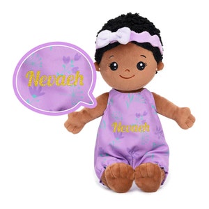 Personalized Deep Skin Tone Doll, Custom Rag Doll, Baby Shower Gift, First Baby Doll, Plush Doll For Baby Girls, Height: 13''