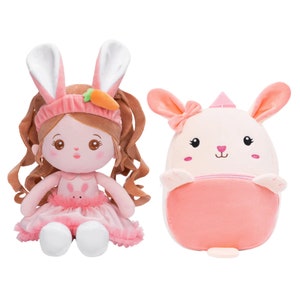 Personalized Bunny Plush Baby Girl Doll with Rabbit Animal Doll, Easter Gift For Kids