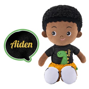 Personalized Dinosaur Boy Doll, Personalized Dolls, Kids Black Doll, First Baby Doll, Baby Boy Doll, Dinosaur Gift, Dinosaur Toy Toddler