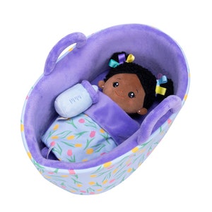 Personalized Plush Rag Doll Gift Set: Deep Skin Tone, First Baby Doll