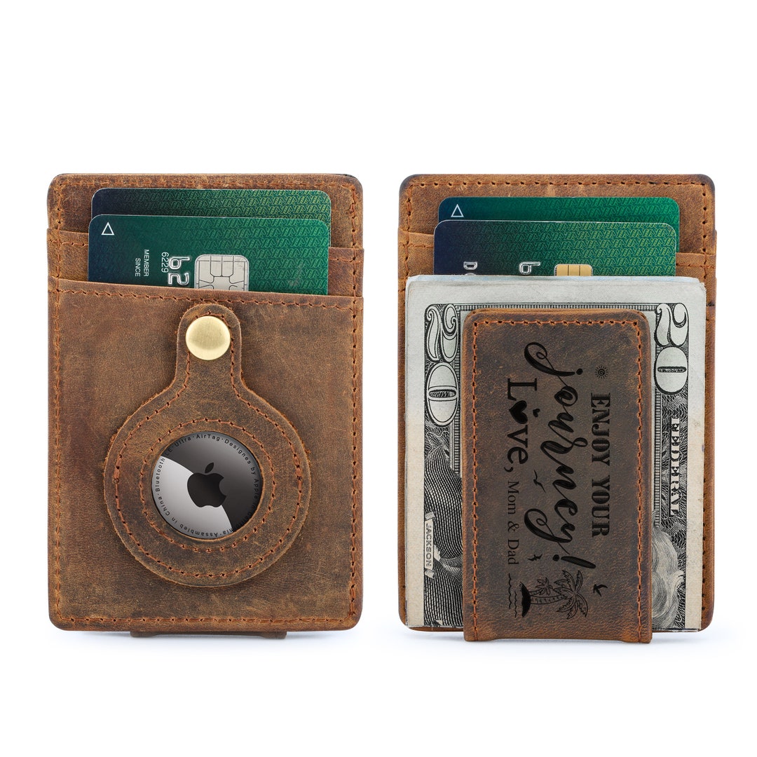 AirTag Leather Wallet Mens Genuine Leather With Money Clip and Etsy