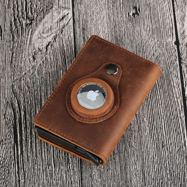 Mens Leather Wallet AirTag Credit Card Wallet Multifunctional Wallet