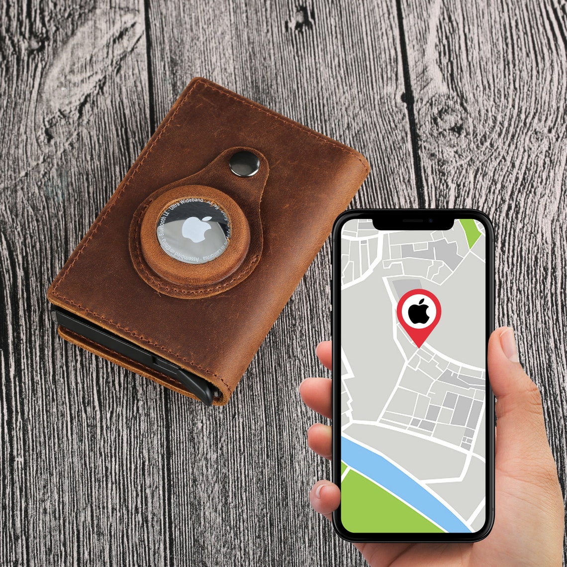 Mens Leather Wallet AirTag Credit Card Wallet Multifunctional Wallet