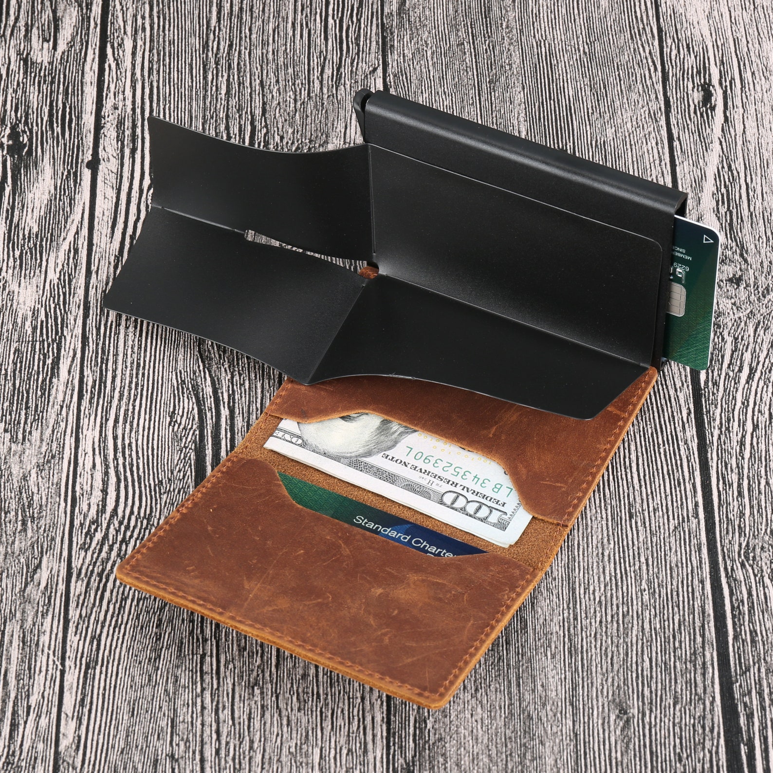 Mens Leather Wallet AirTag Credit Card Wallet Multifunctional Wallet