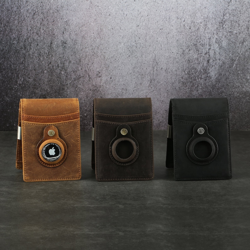 AirTag Leather Wallet Mens Leather Wallet With Money Clip and Apple Tag