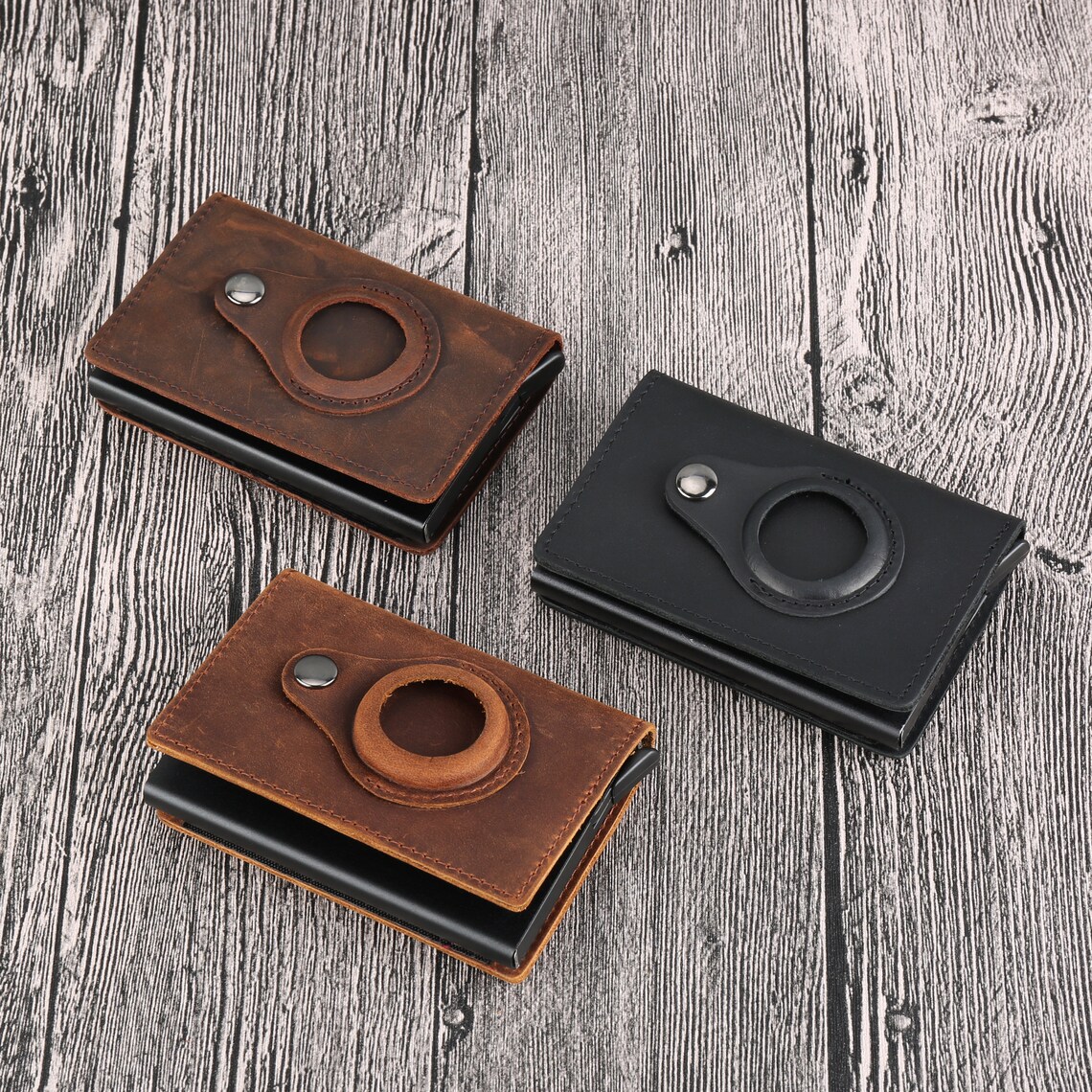 Mens Leather Wallet AirTag Credit Card Wallet Multifunctional Wallet