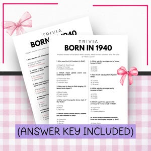 Born in 1940 85th Birthday Party Game Night Trivia Printable Elderly Games Party Activities Trivia for Seniors  Milestone Birthday Game