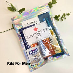 Hangover Recovery Kit Bag & Sticker with supplies for Bachelor Party Hangover Recovery Kit Men 21st Birthday Prefilled Hangover Kit Bulk
