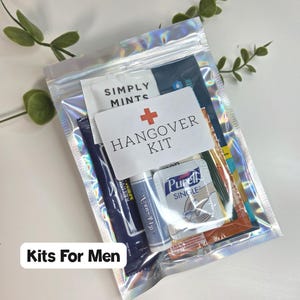 Hangover Recovery Kit Bag & Sticker with supplies for Bachelor Party Hangover Recovery Kit Men 21st Birthday Prefilled Hangover Kit Bulk