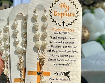 Recuerdo de Mi Bautizo / Baptism favor cards with rosaries, Baptism favors, Baptism cards with rosaries, Rosary cards, Baptism memories