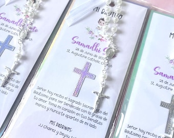 12 Recuerdos de Bautizo/ Baptism favor cards with rosary, Baptism favors, Baptism cards, Rosary cards, Baptism remembrance, church favors