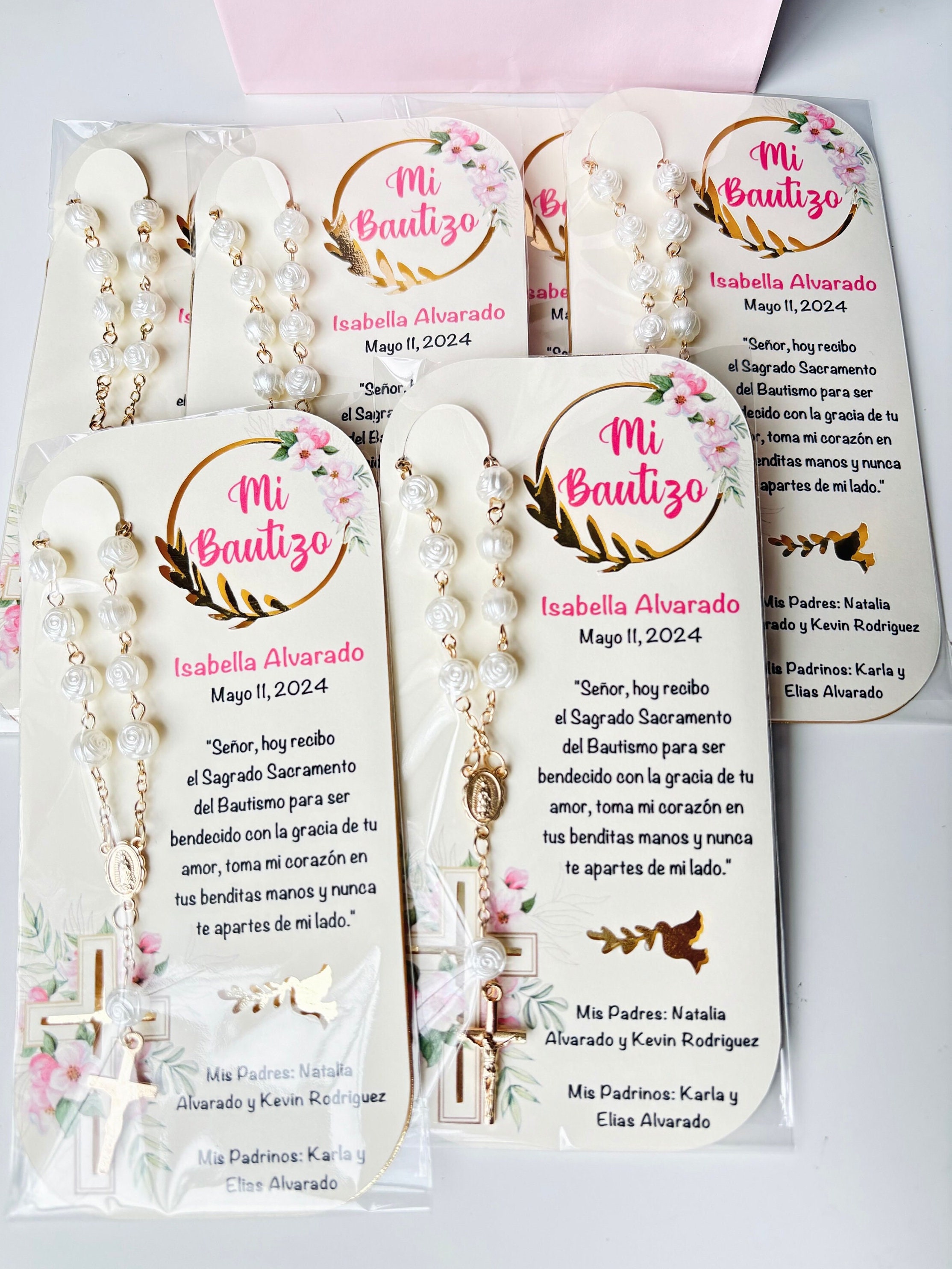 Recuerdo De Mi Bautizo Baptism Favor Cards With Rosaries, Baptism Favors, Baptism Cards With Rosaries, Rosary Cards, Baptism Memories
