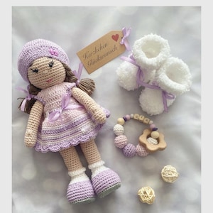 Coffret cadeau nouveau-né bébé fille Amigurumi naissance Baby Shower crochet peluche coffret cadeau poupée hochet bienvenue personnalisé