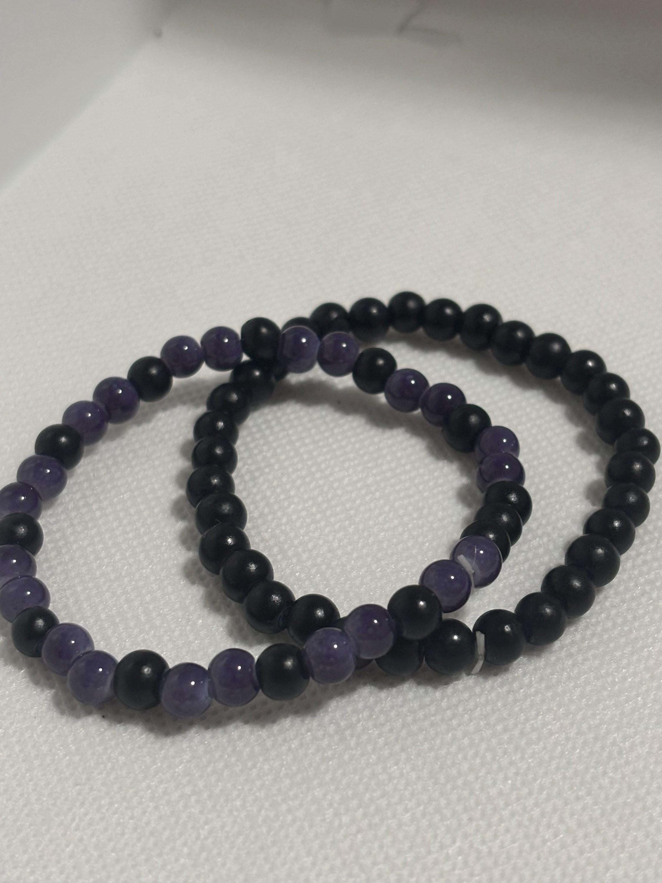 紫と黒のビーズブレスレット 2個パック - Etsy 日本