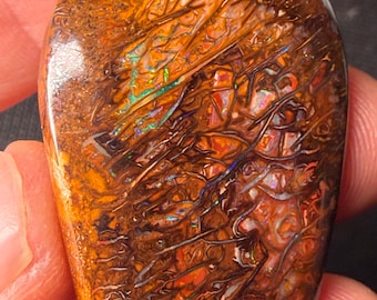 Koroit Opal Cabochon Amazing patterns both sides with green and red flash 130 carats!