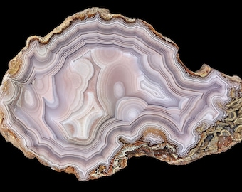 Laguna Agate Half Nodule: Purple and Lavender Tight Banding, Flow Channel (Mexico) Parallax