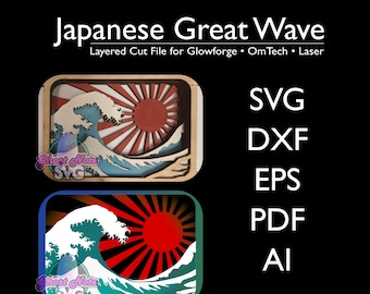 Layered Great Wave Wall Mount Shelf/Art Digital File, Laser Cut File (svg/dxf/eps/pdf/ai) Glowforge/Cricut/OmTech