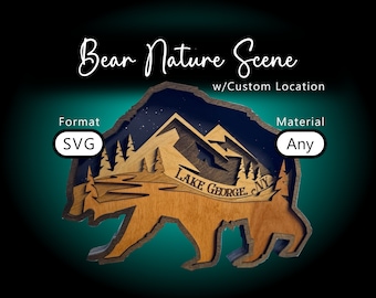 Bear Mountain Scene Laser Cut File, Custom Location SVG (Digital Download)