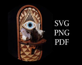 Pendulum/Crystal/Necklace Display - Wall Mount Shelf and Hanger (SVG) Glowforge/Lightburn/CNC