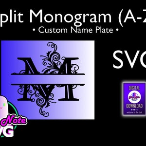 Split Monogram with Custom Name Banner - A to Z (SVG) • CNC/Glowforge/OmTech/Laser Cut File- Digital Download