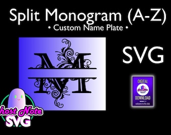 Split Monogram SVG with Flourish - Custom Name Banner (Digital Download)