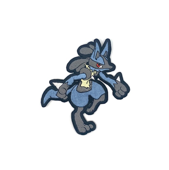 Mega Lucario - Iron on patch - Shiny Metallic Embroidered. Pokemon patch.